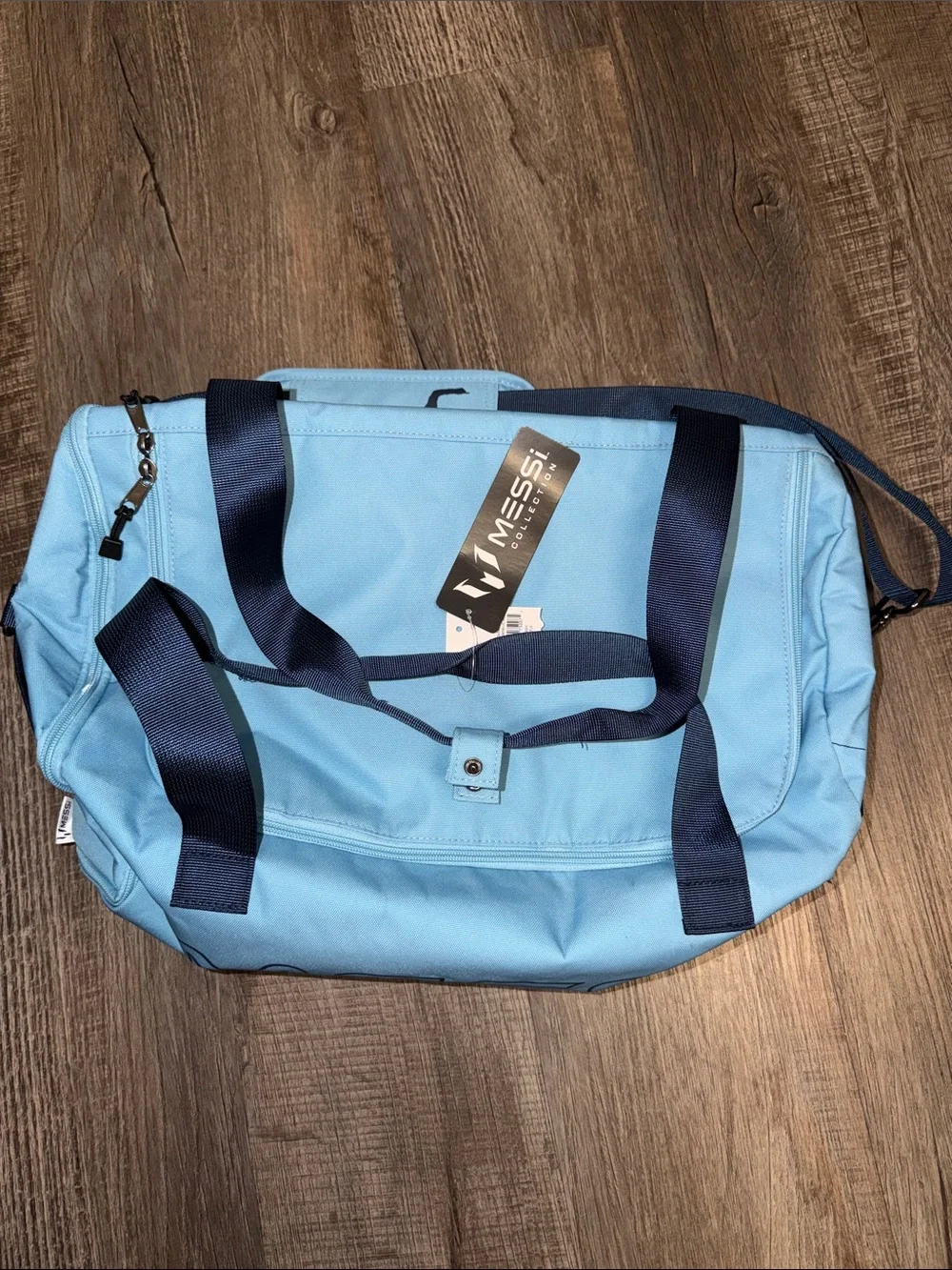 Light Blue MESSI Duffel Bag with Navy Accents-NWT